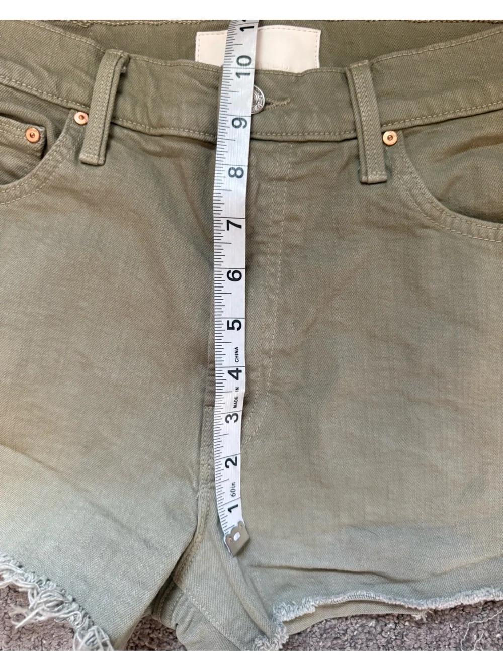 MOTHER The Dodger Short Fray Olive Green Denim Shorts Size 27 Made in USA